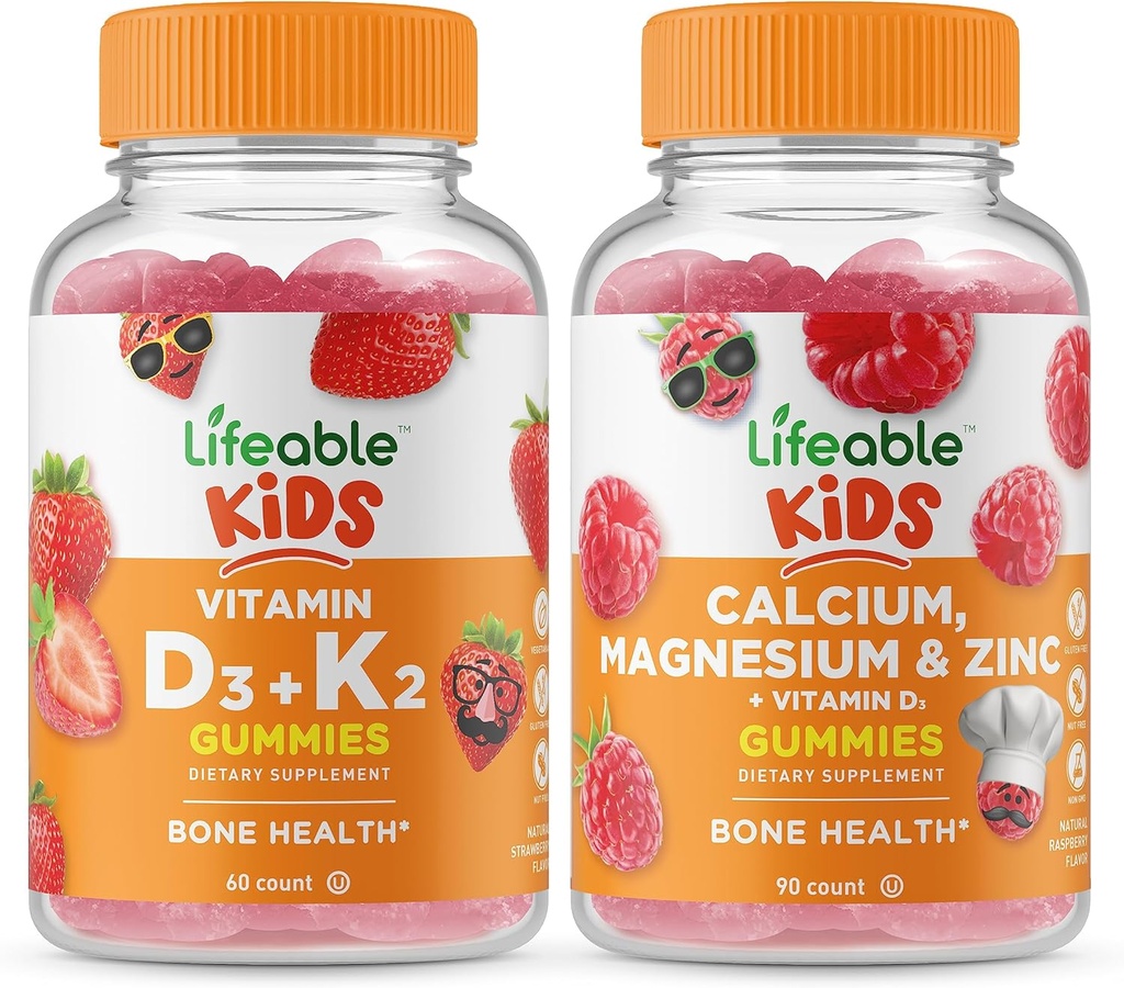 Lifeable Vitamin D3 + Vitamin K2 Çocuklar + Kalsiyum Magnezyum & çinko Çocuklar, Gummies Sche - Great Tasting, Vitamin Tamam, Gluten Free, GMO Free, Chewable Gummy