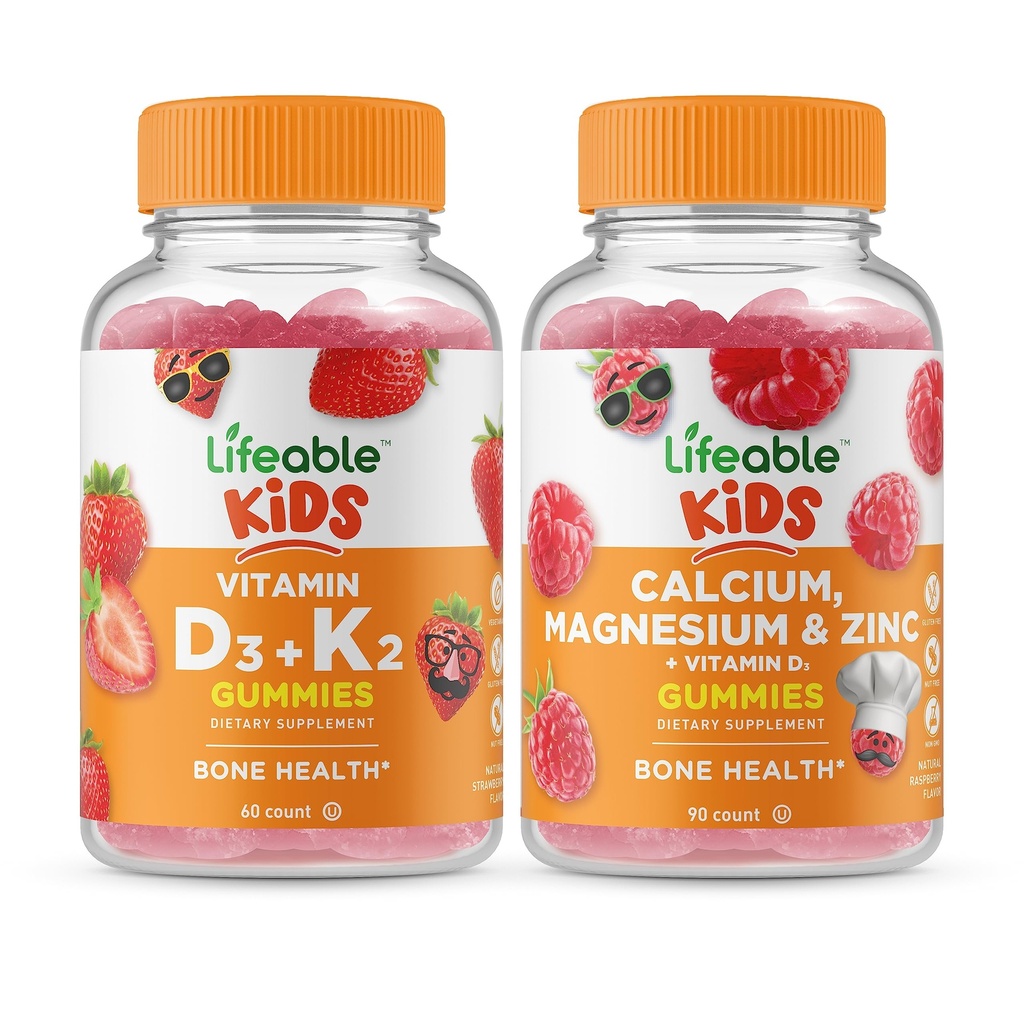 Lifeable Vitamin D3 + Vitamin K2 Çocuklar + Kalsiyum Magnezyum & çinko Çocuklar, Gummies Sche - Great Tasting, Vitamin Tamam, Gluten Free, GMO Free, Chewable Gummy