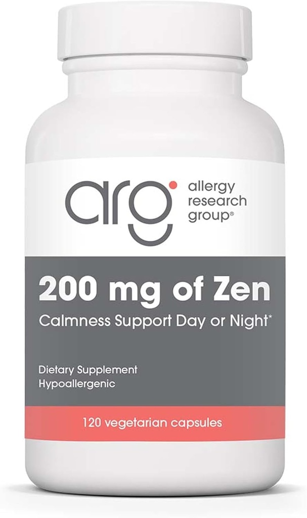 Allergy Research Group 200 mg of Zen - GABA L-Theanine Supplement, Natural Calm, Sleep & Relax Support for Women & Men, Take Day or Night for Relaxation & Calm Energy - 120 Vegetarian Capsules