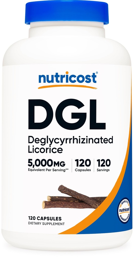 Nutricost DGL Deglycyrrhizinated Licorice Extract Capsules (500 mg Extract, Equivalent to 5, 000 mg Licorice, 120 Hizmet) - Non GMO, Vegan