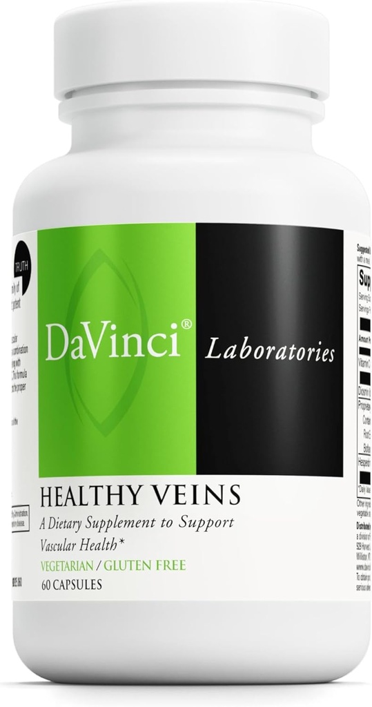 DAVINCI Labs Healthy Veins - Συμπλήρωμα διατροφής για την υποστήριξη της αγγειώδους υγείας και σωστή δομή του σκέλους Veins* - με βιταμίνη C, Diosmin, και More - Χωρίς γλουτένη - 60 κάψουλες λαχανικών