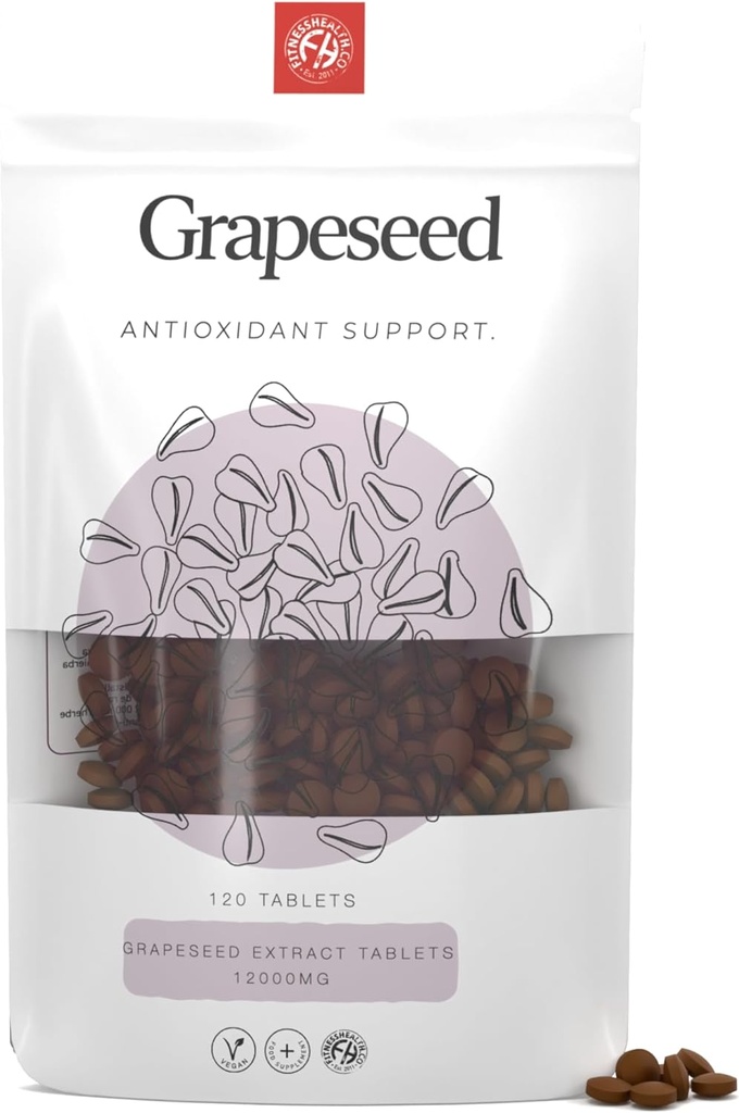 Fitness Health Grapeseed Extract Tabletleri 12000 mg | High Strength Supplement | Pure Grapeseed Extract Vegan Tabletler | İngiltere'de Üretilen | 120 Tablet