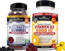 BioSchwartz Elderberry Gummies with çinko and Vitamin C for Yetişkinler Immune Support (1 Ay Supply) Plus High Strength Vitamin D3 5000 IU 125 mcg (1 Yıl Supply)