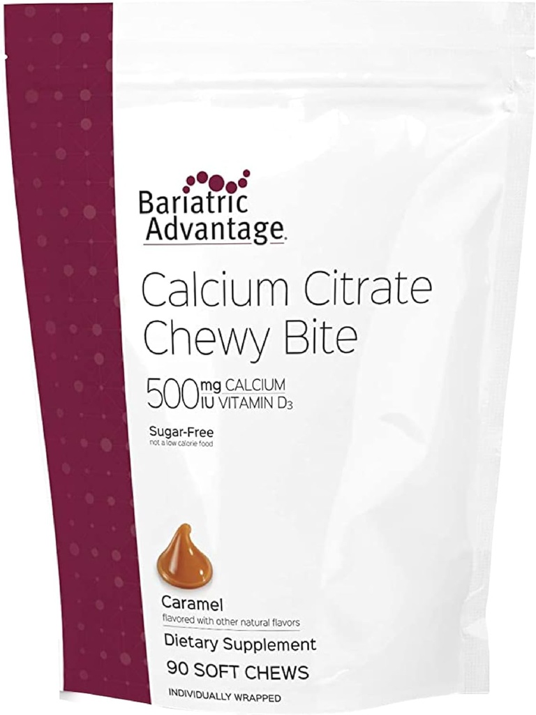 Bariatrik Avantajı Çelik Citrate Chewy Bites 500 mg - Yüksek derecede Absorbable & Digestible - Vitamin D3 - Kolay Chewable Food Supplement - Caramel Flavor - 90 Count 90