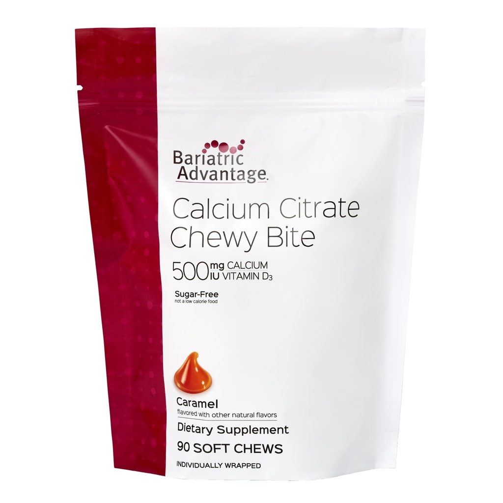 Bariatrik Avantajı Çelik Citrate Chewy Bites 500 mg - Yüksek derecede Absorbable & Digestible - Vitamin D3 - Kolay Chewable Food Supplement - Caramel Flavor - 90 Count 90