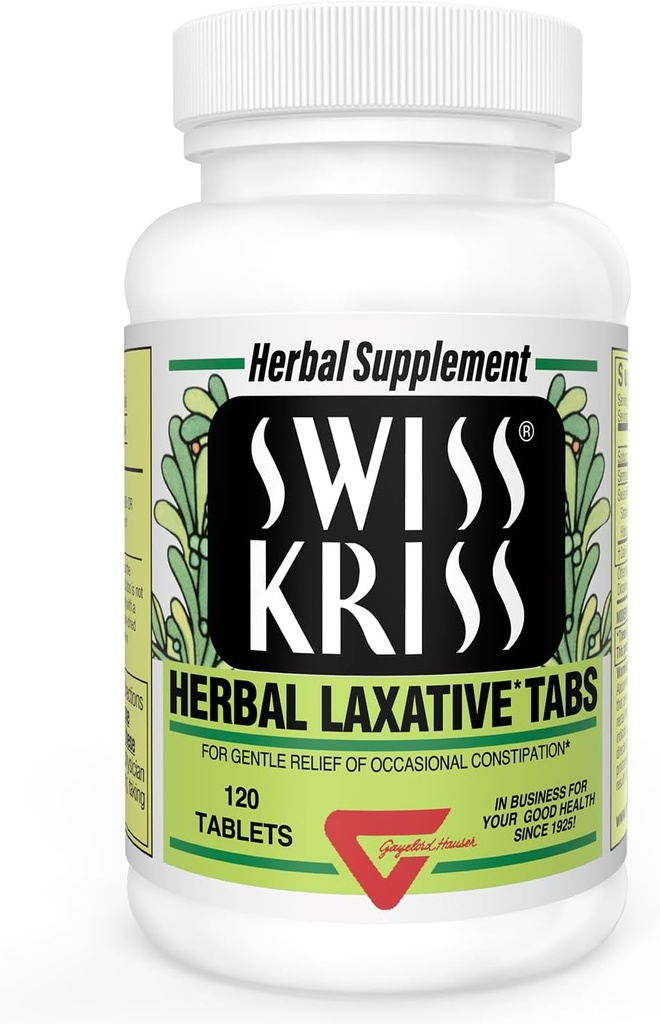 İsviçre Kriss Herbal Laxative Tabletleri, Yetişkinler ve Çocuklar için Sonsuzluk Yardımı 6-12 Saat İçinde Çalışıyor, Senna Laxative, 120 Tablet Toplam Toplam