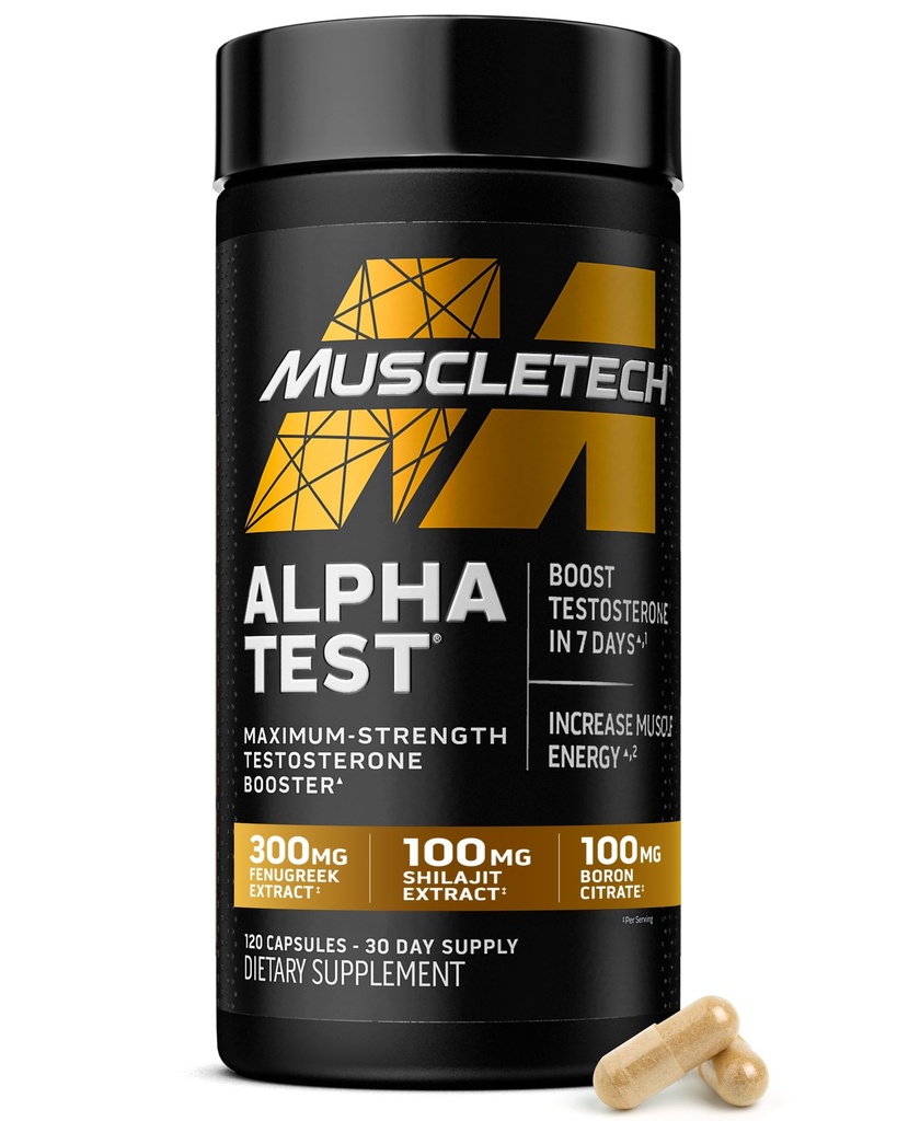 MuscleTech Testosterone Booster για άνδρες, AlphaTest - T-Boost Mens συμπλήρωμα με Tribulus Terrestris & Boron - Καθημερινή ανδρικό γυμναστήριο συμπληρώματα προπόνησης για την ανάπτυξη μυών, Stamina & Energy - 120 χάπια