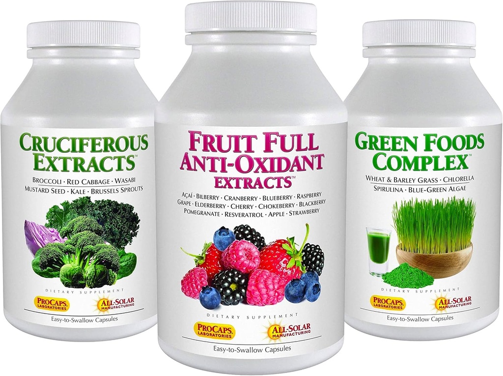 ANDREW LESSMAN 3 Προϊόν Healthy Foods Bundle - 60 Count Each of Cruciferan Extracts, Full Fruit Anti-Oxidant Extracts and Green Foods Complex. Παρέχει Διατροφικά Οφέλη 20+ Υγιέστερα Τρόφιμα.