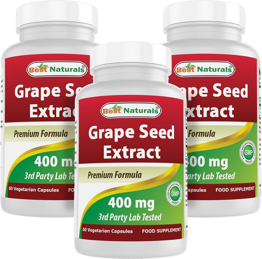Best Naturals εκχύλισμα σπόρων σταφυλιών 400 mg 60 Vcaps (60 Count (Pack of 3))
