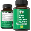 Peak Performance Mood Support Supplement with 5 Top Materialss: 5HTP, SAM e, L Tyrosine, L Theanine ve Panax BTC. Calm, Focus, Relaxation Supplements. Vegan Vegan