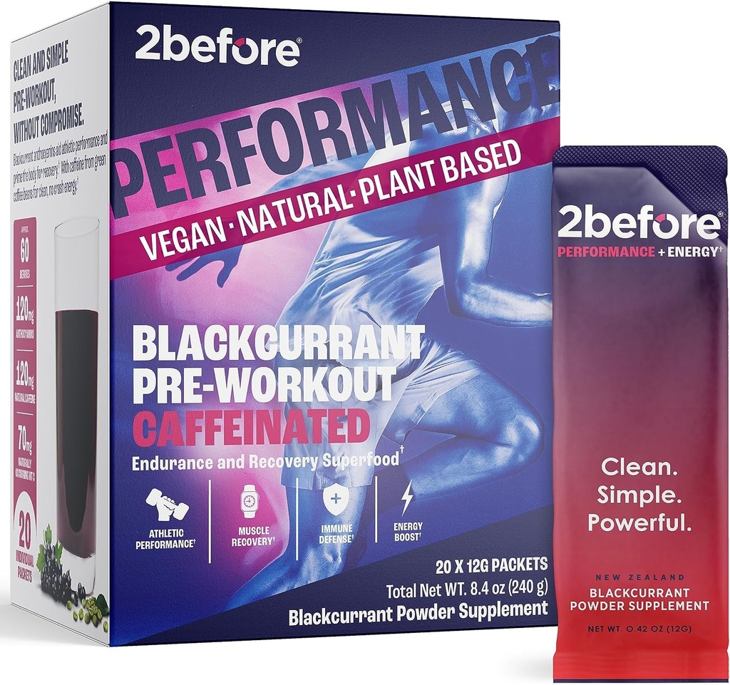 2πριν από όλα τα φυσικά Vegan προ προπόνησης, με 120mg καφεΐνη I καθαρή ενέργεια, αντοχή, ανάκτηση I πριν προπόνηση γυναίκες και άνδρες I 20 x ατομικά πακέτα I informed Αθλητισμός Certified I Blackcurant
