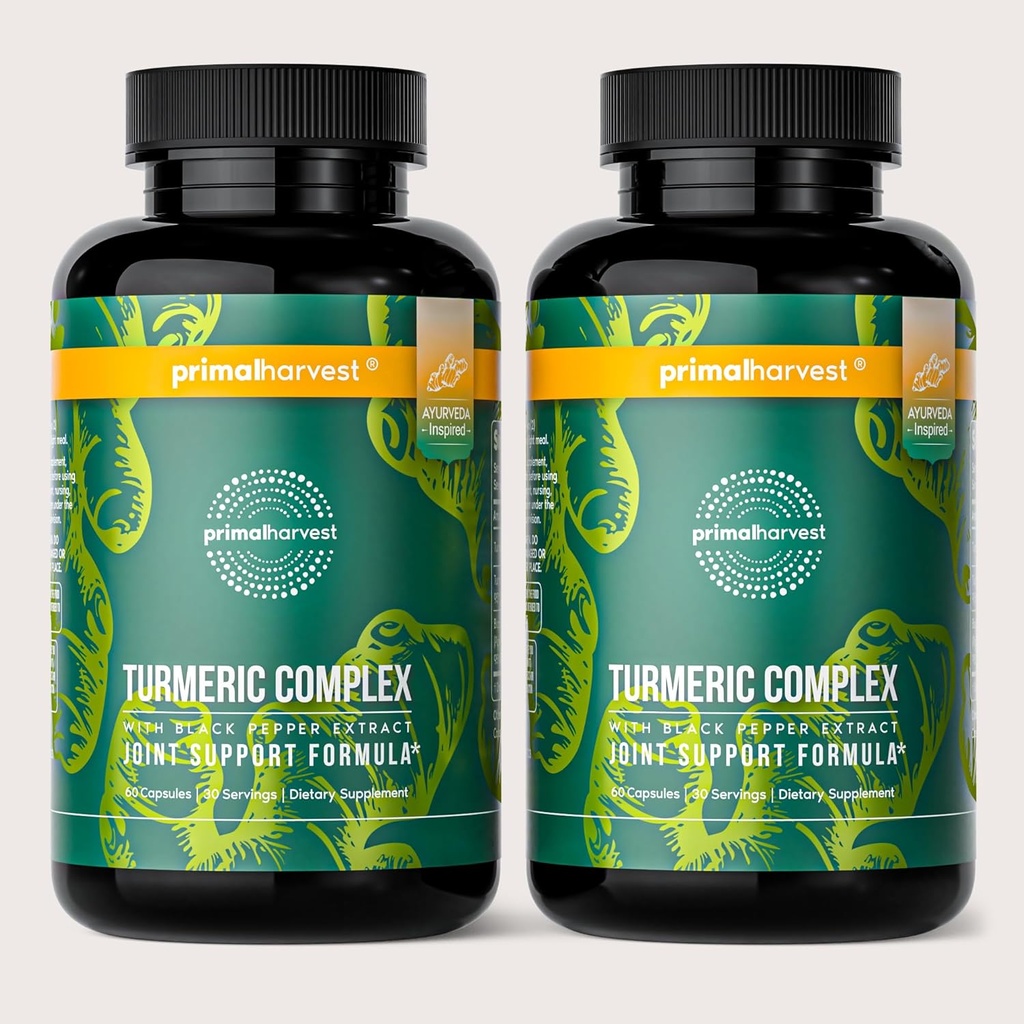 Primal Συγκομιδή 2 Pack, Primal Turmeric Complex w/Black Pepper Extract, Joint and Mobility Support Supplement for Women & Men, 120 Κάψουλες