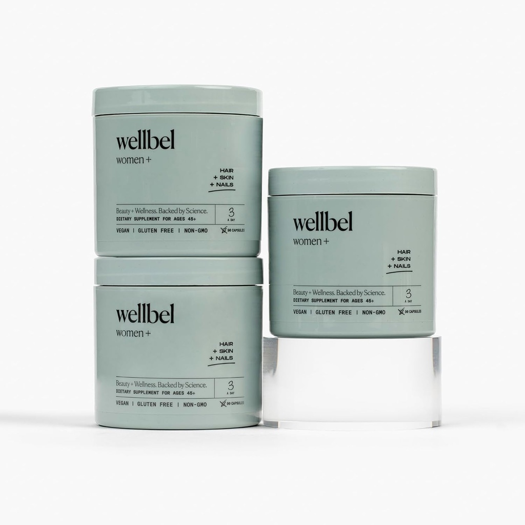 WELLBEL Women + Clean Supplement for Hair, Skin, and Nails, Vegan, Gluten Free, Non GMO 90 Count - 3 Pack