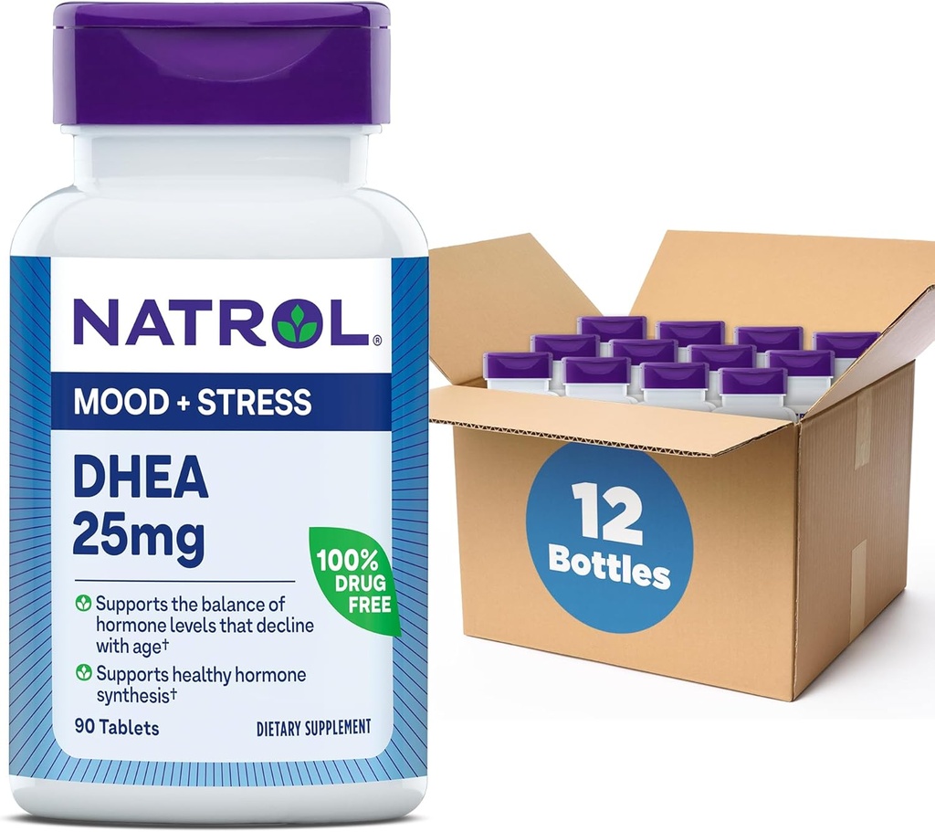 Natrol Mood & Stres DHEA 25mg, Hormon Seviyenin Dengesi için Tamam, 90 Tablet, 90 Gün Supply