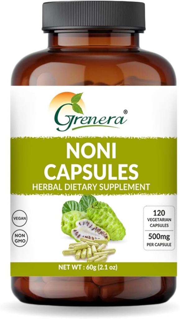 Grenera Noni Fruit Capsules 120 Count | Non-GMO, Gluten Free | Vegetarian Caps, Nodrew Fillers or Binders