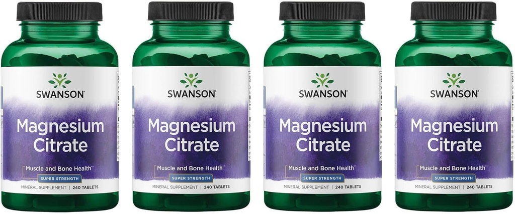 Swanson Super-Strength Magnezyum Citrate (112.5 Mg Per Tablet) 240 Tabs (4 Pack)