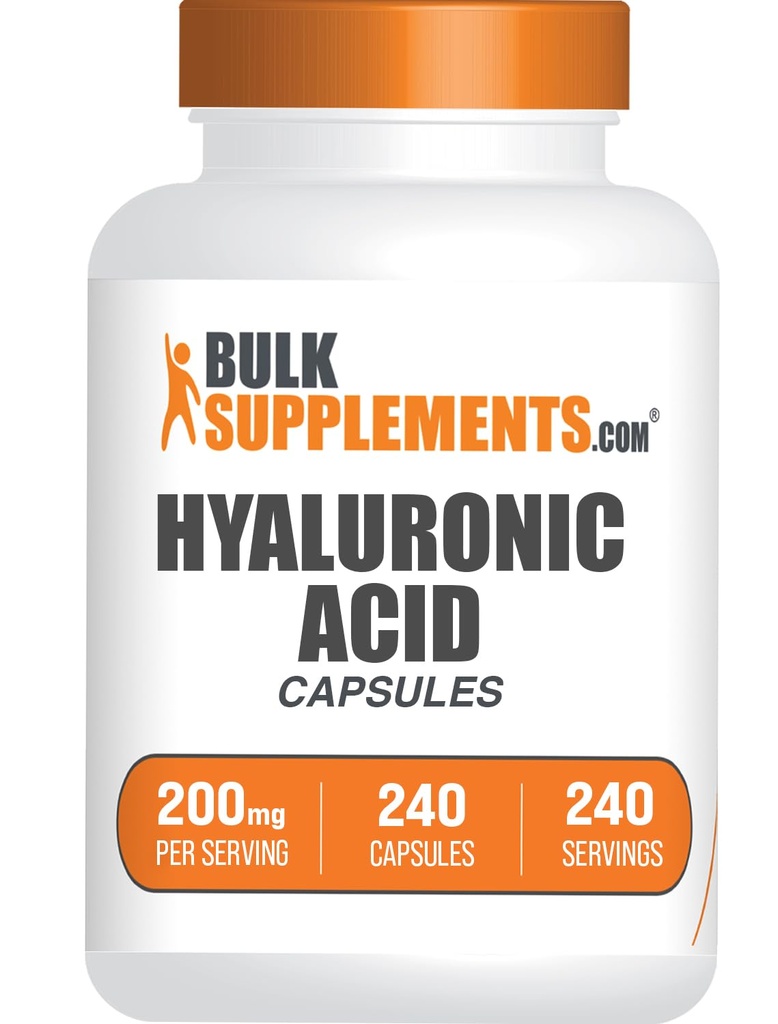 BulkSupplements.com Hyaluronic Acid Capsules - Hyaluronic Acid Supplements, Hyaluronic Acid 200 mg - Pure & Gluten Free, 1 Capsule per Service, 240 Count (Pack of 1)