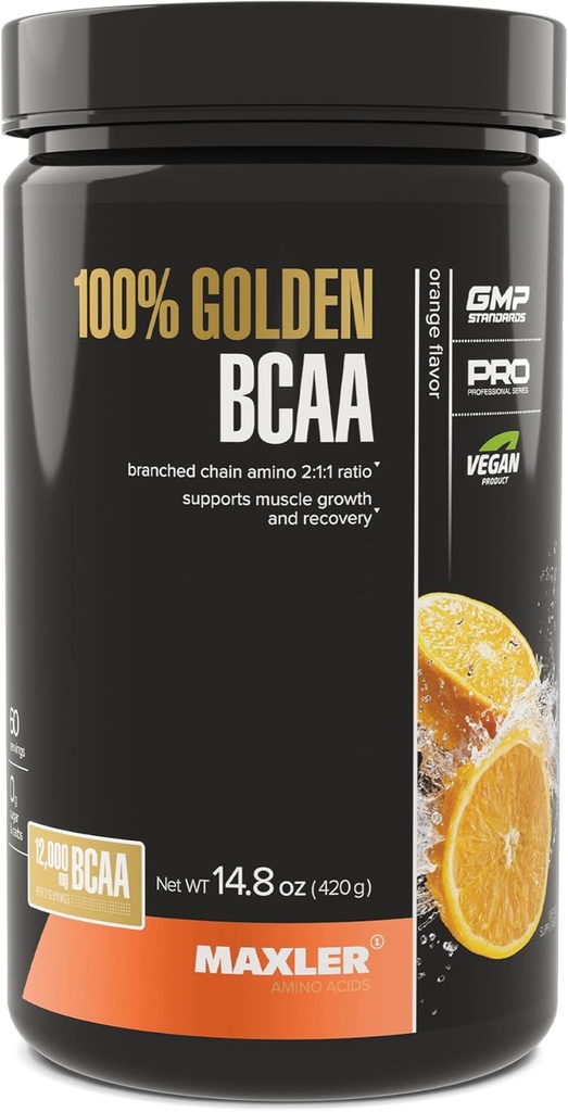 Maxler% 100 Golden BCAA Toz - Intra & Post Workout Recovery For Accelerated Muscle Recovery & Lean Muscle growth - 6 g Vegan BCAAs replicas - 60 hizmet - Orange