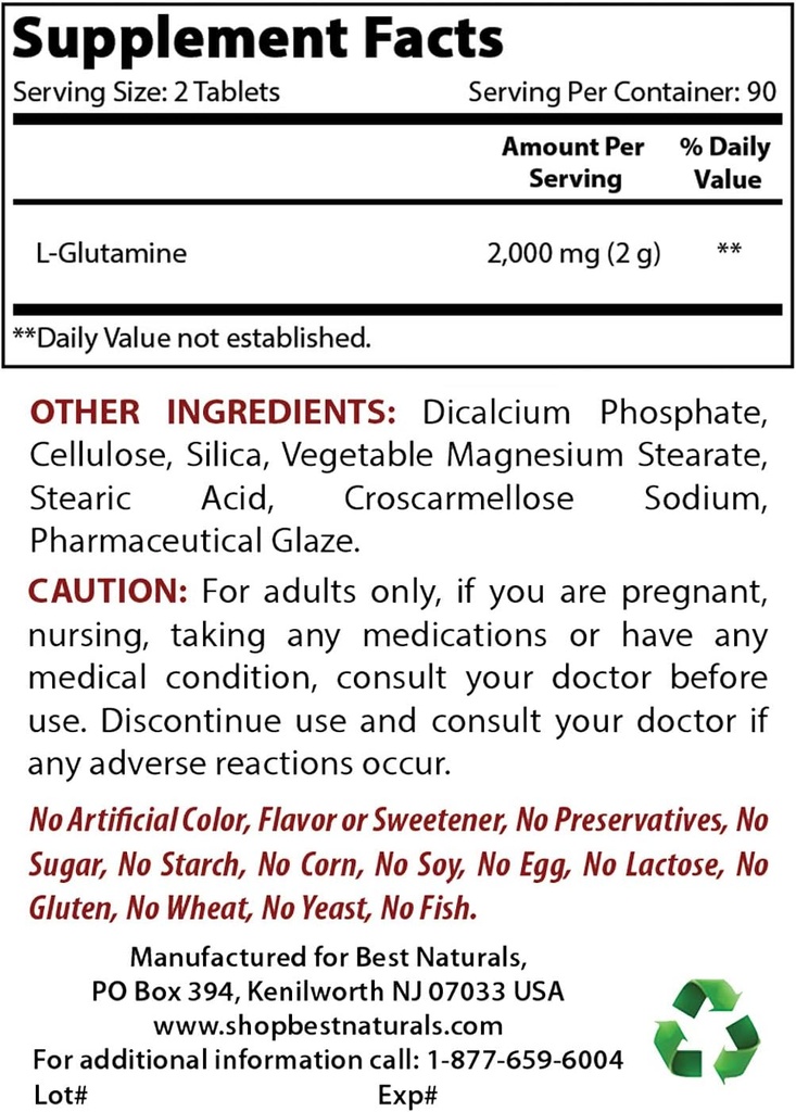 Best Naturals L-Γλουταμίνη 1000mg & οξείδιο του μαγνησίου 500 mg