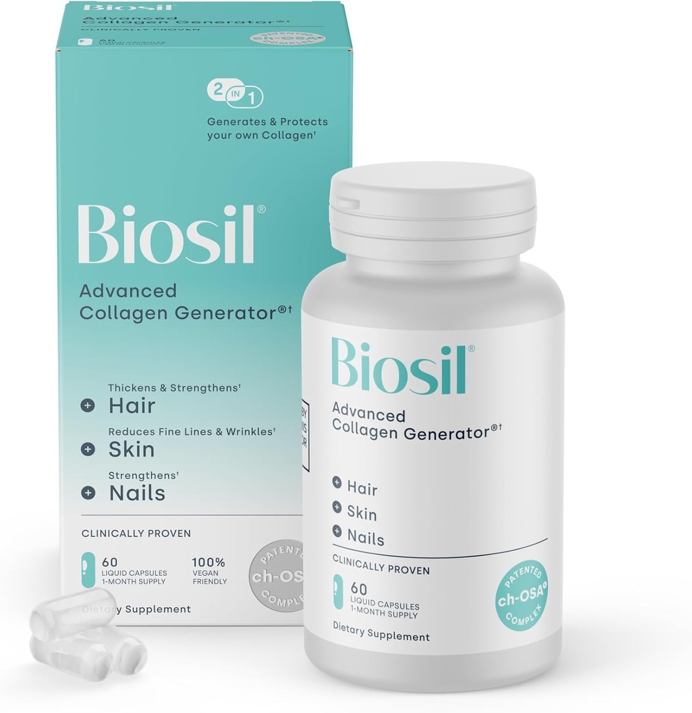 Biosil Collagen ATM Supplement - 60 Vegan Capsules - Skin, Hair, Nails & Commons için patentli ch-OSA Activator - Supports Natural Production - 30-Day Supplys