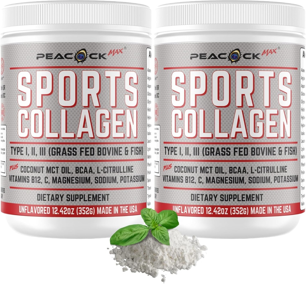 Spor Collagen Toz, 12.42 oz, 2 Paket - Grass Fed Bovine & Wild Fish Hydrolyzed Type I, II, III Multi Collagen,, Unflavored Protein Toz BCAA, & Electrolytes