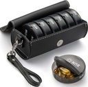 Haftalık Pill Organizer 2 Times a Day,AM PM Large Daily Pill Box with PU Deri Case for Travel,Round Medicine Organizer,7 Day Pill Konteyner for Vitamin Fish Oils Supplement-Black