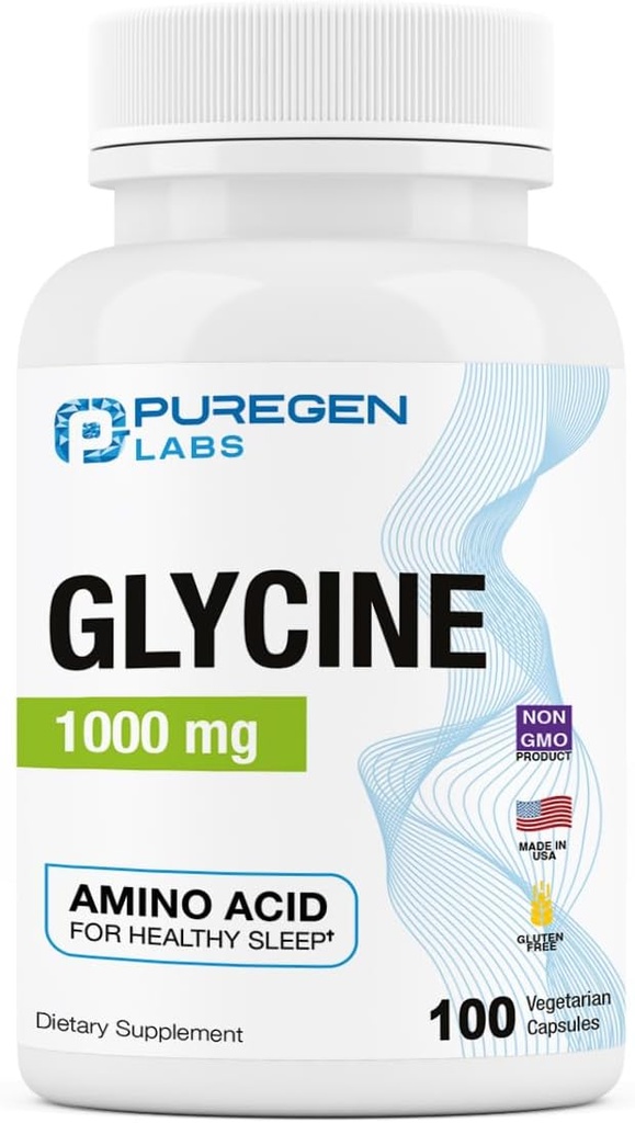 Puregen Labs Glycine 1000mg [Υψηλή Ικανότητα] 100 κάψουλες χορτοφάγων, προωθεί τον υγιή ύπνο 
