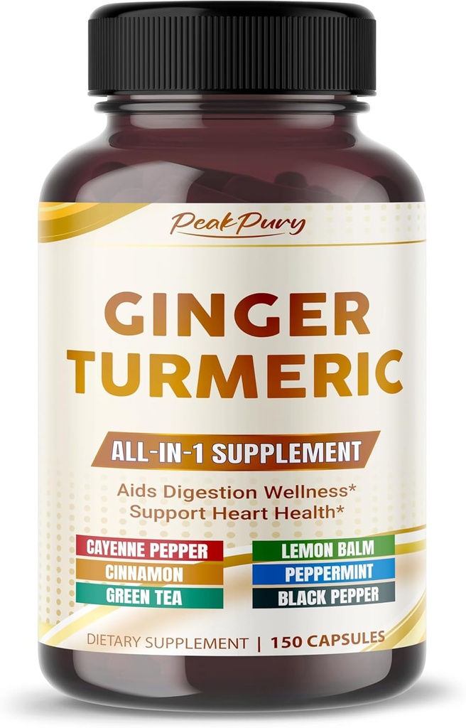 Ultra Ginger & Turmeric Aids Digestion & Supports Heart Health – Περιλαμβάνει πιπέρι καγιέν, βάλσαμο λεμόνι, κανέλα, μέντα, πράσινο τσάι - Made in The USA- 150 Capsles