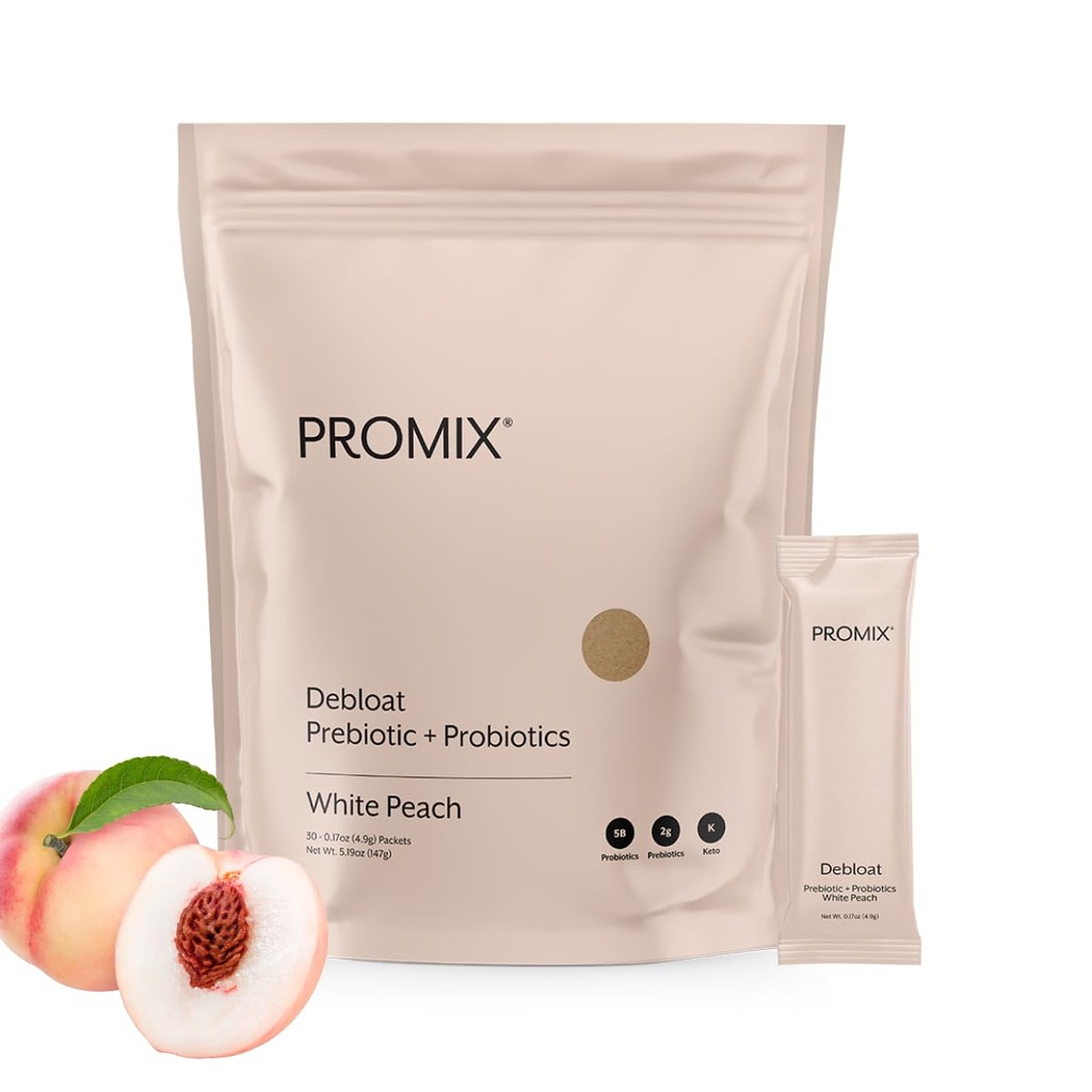 ProMix Beslenme Debloat Prebiyotikler ve Probiyotikler, Kadınlar için Bloating Relief, Gut Cleanse Detox for Men and Immune Support - White Peach - 30 Hizmetler (Görünen 30 Paket)