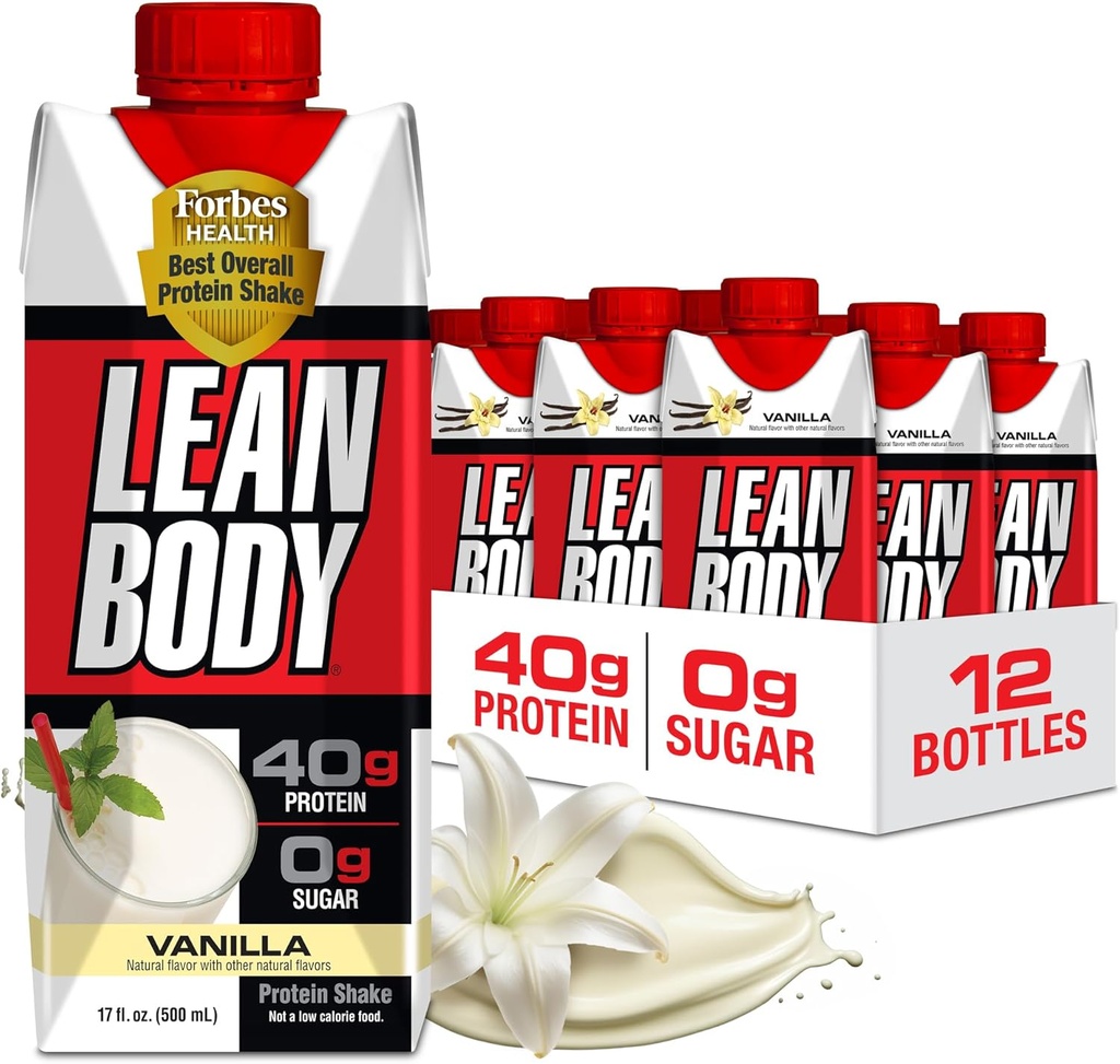 Lean Body Ready-to-Drink Vanilla protein Shake, 40g protein, Whey Mix, 0 Sugar, Gluten Free, 22 Vitamins & Minerals, 17 Fl Oz ( 12 paketi) LABRADA