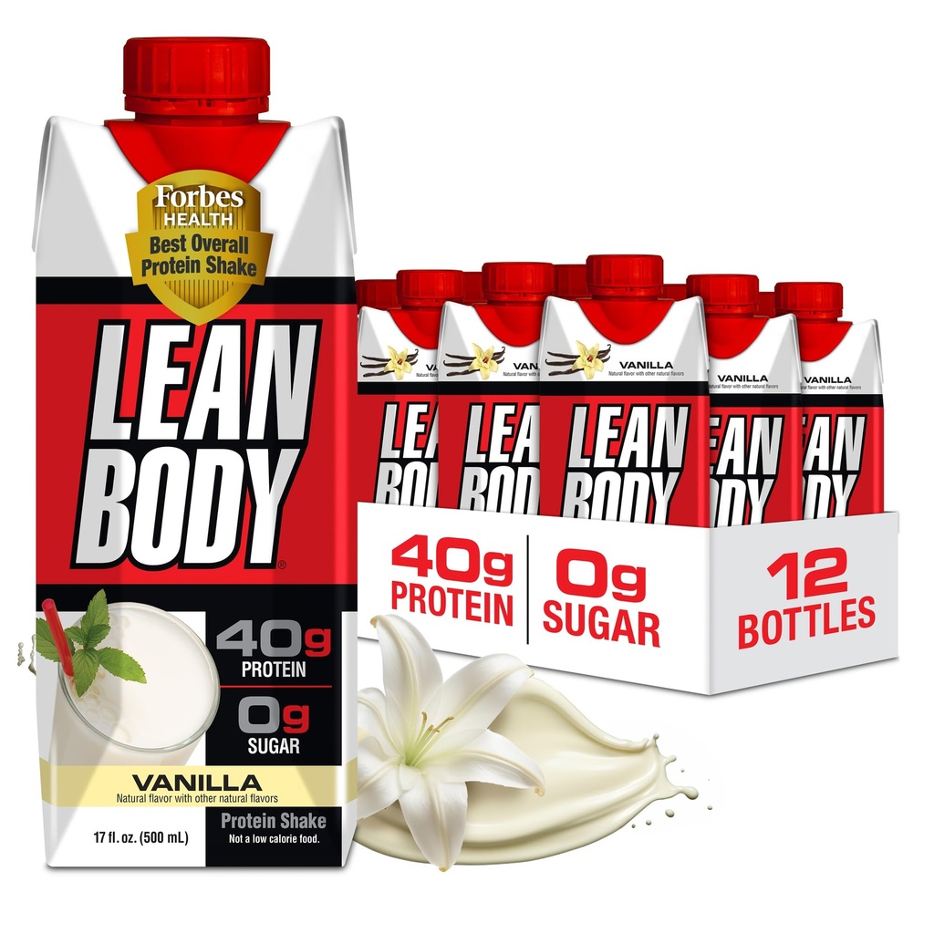 Lean Body Ready-to-Drink Vanilla protein Shake, 40g protein, Whey Mix, 0 Sugar, Gluten Free, 22 Vitamins & Minerals, 17 Fl Oz ( 12 paketi) LABRADA