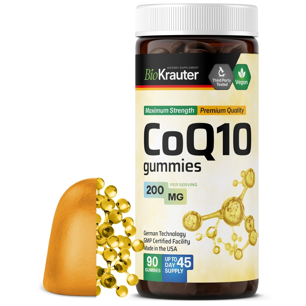 BIO KRAUTER CoQ10 200mg Gummies - 90 Vegan Chews - Συμπλήρωμα συνένζυμου Q10 - Pectin-based Antioxidant Gummies για ενήλικες
