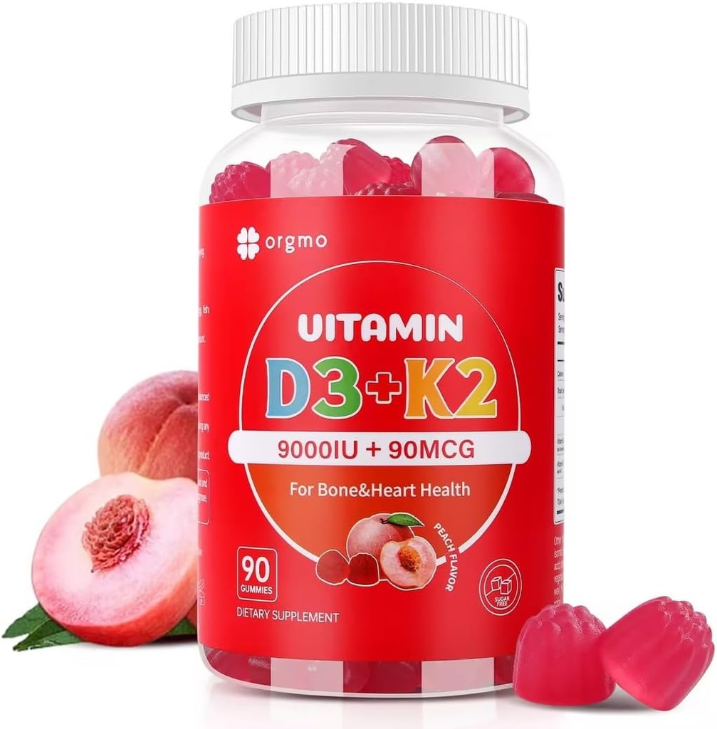 D3 Vitamin K2 Gummies Sugar Free, K2 D3 Vitamin Tamam 9000 Immune Support 90 Counts, Peach Flavor