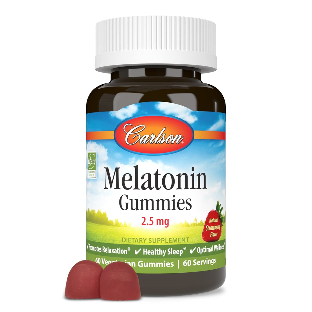 Carlson - Melatonin Gummies, 2.5 mg, Sağlıklı Uyku, Rahatlama, Doğal Strawberry Flavor, 60 Gummies