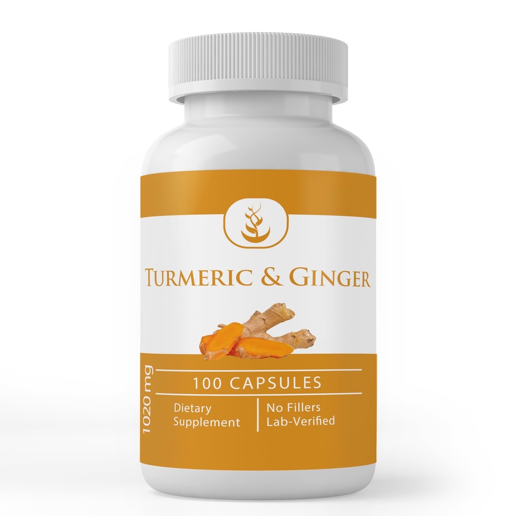Pure Original Materialss Turmeric Curcumin & Ginger, (100 Capsules) Her zaman Pure, Nomixs Or Fillers, Lab TY (100 Capsules)