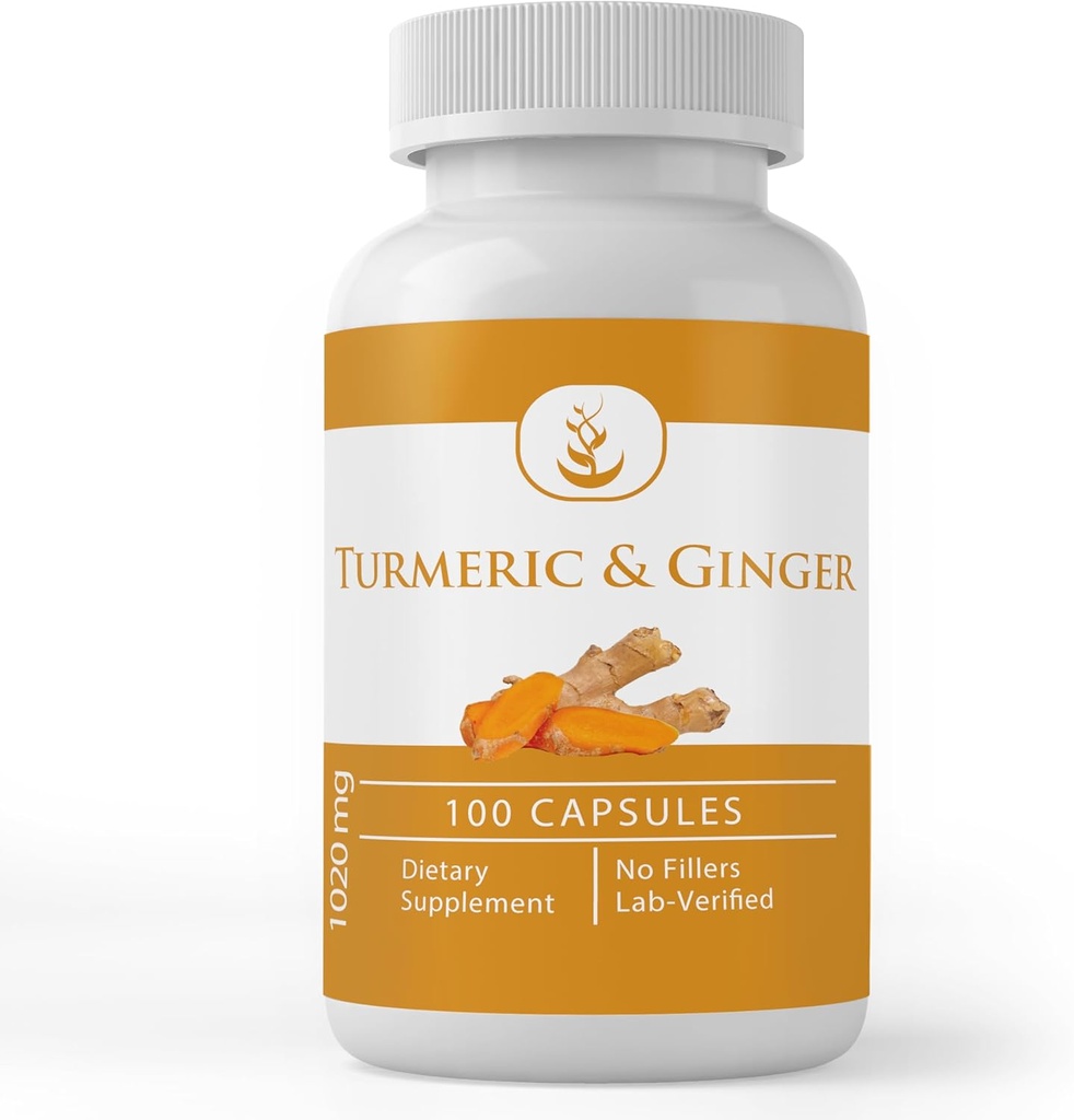 Pure Original Materialss Turmeric Curcumin & Ginger, (100 Capsules) Her zaman Pure, Nomixs Or Fillers, Lab TY (100 Capsules)