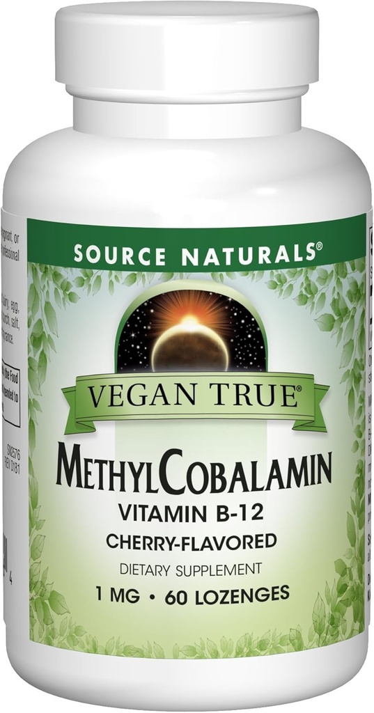 Source Naturals Vegan Meygul Cobalamin, B-12 Cherry Flavored Dietary Supplement, 1 Mg - 60 Lozenges