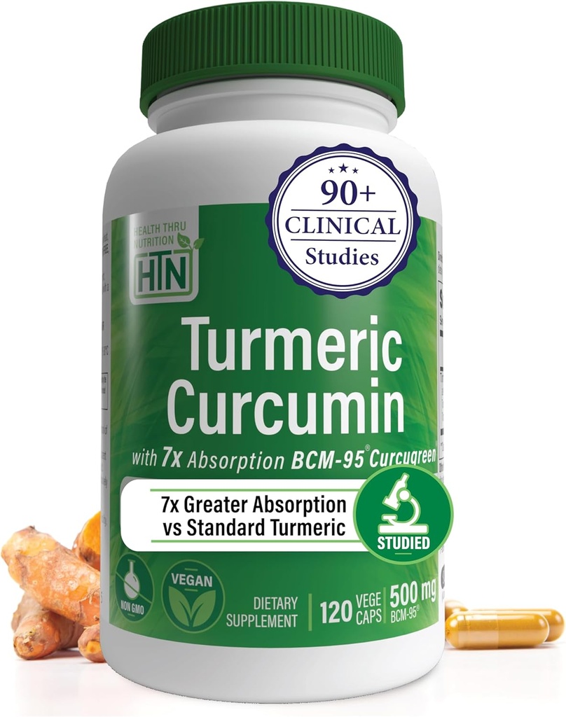 Sağlık Thru Beslenme Turmeric Curcumin Kompleksi 500 mg Supplement | BCM-95 Curcugreen Klinik olarak Studied | Vegan sertifikalı (120 paketi)
