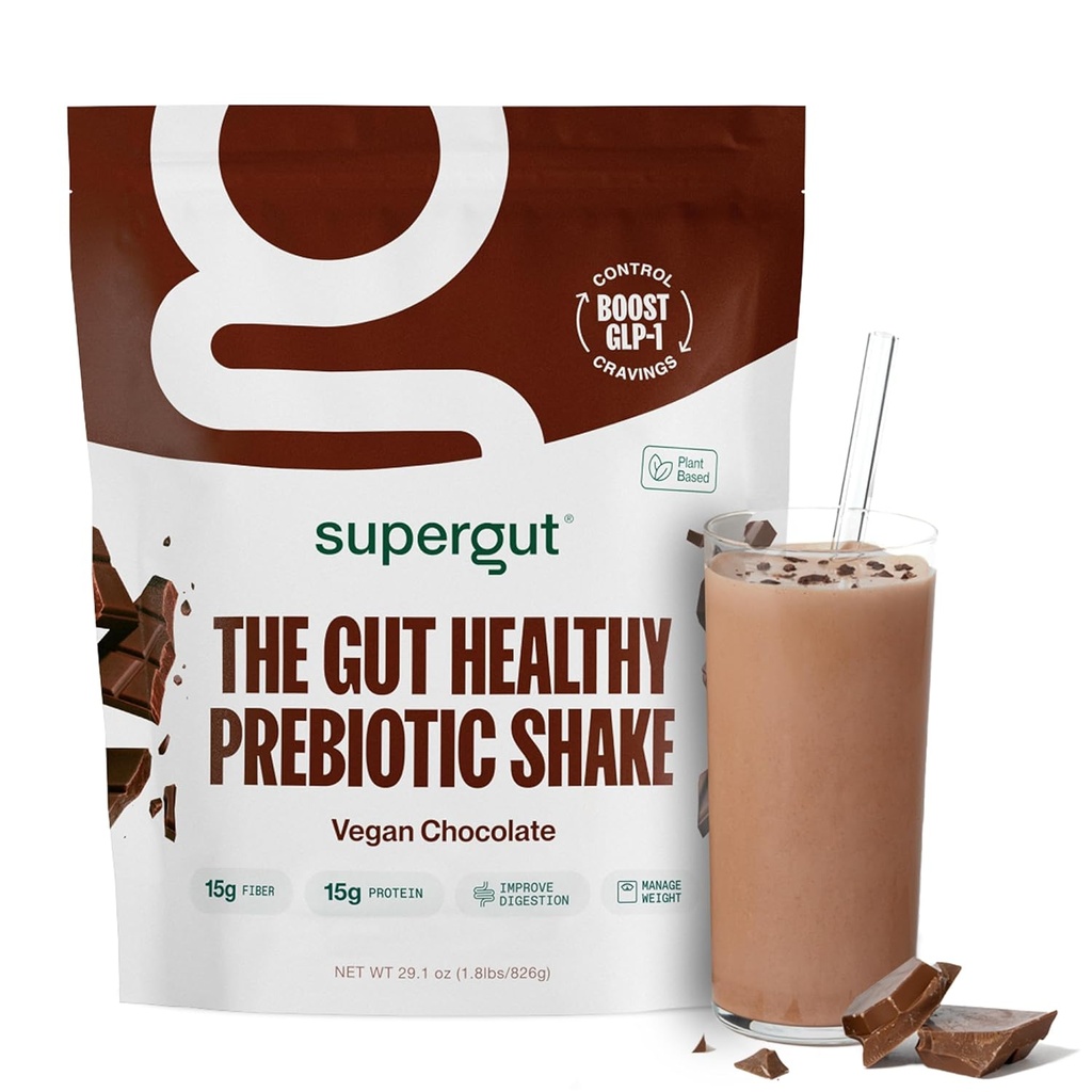 Supergut Prebiyotik Shakes | Meal Change | Boost GLP-1 | Yüksek Protein ve Fiber | Eklenmedi Şeker | Keto Yiyecek, Meal, Snack (Vegan Chocolate, 14 hizmet)