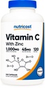 Çinko Capsules ile Nutricost Vitamin C, 120 Hizmet - 1000 mg, 45 mg çinko, Non-GMO, Gluten Free Vitamin C Supplement C Supplement