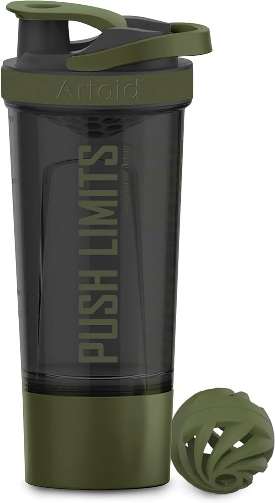 Μπουκάλι αναδευτήρα πρωτεΐνης Artoid Sports, 24-Ounce, διπλή τεχνολογία ανάμειξης, BPA δωρεάν, μαύρο / Moss Green