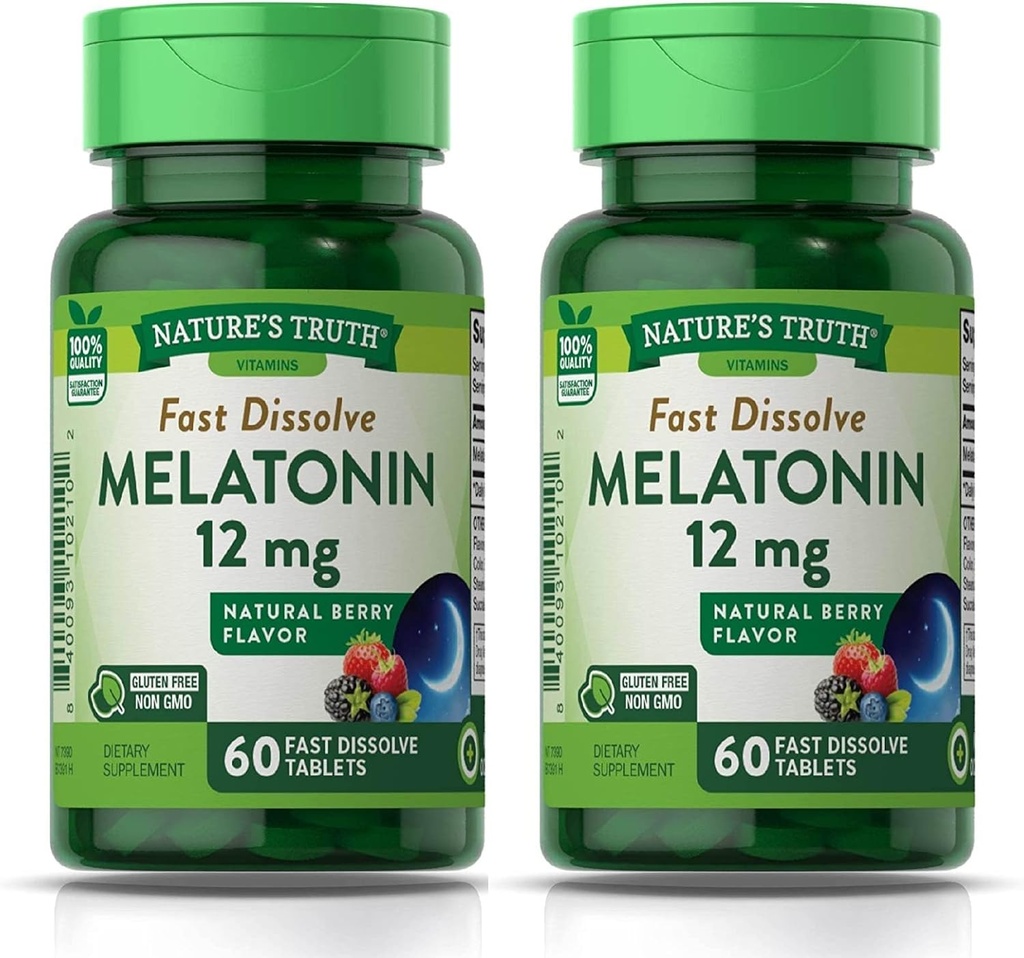 Doğanın Gerçek Melatonin 12 mg, Natural Berry Flavor, 60 Kont, Multi (Pack of 2)