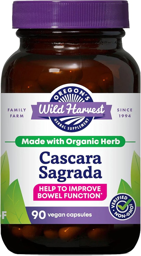 Oregon'un Wild Harvest Cascara Sagrada Capsules - Organik Herbal Natural Laxative for Short-Term Constipation Relief