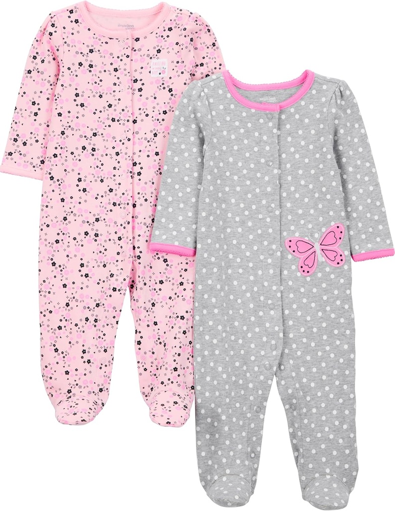 Carter'ın Baby Girls' 2Pack Cotton Snap Footed Sleep and Play