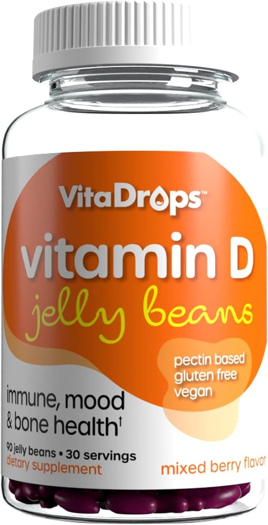 D Jelly Beans, Destekler Immune Health, Bone Health, Pectin bazlı, Vegan & Gluten Free, Karma Berry Flavor, 90 Jelly Beans, 30 Hizmet