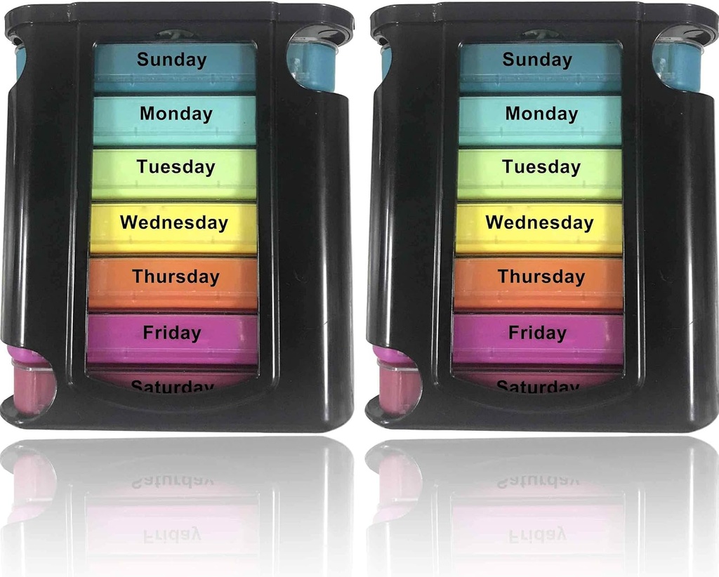 Hareketli Günlük Pill Organizer - 2 Pack, 4 Times bir Günlük İlaç Hatırlatıcısı - Premium Haftalık AM/PM Pill Box with 7 Bireysel Stacking Cases, a Everyday Medicine Organizer for Vitamins