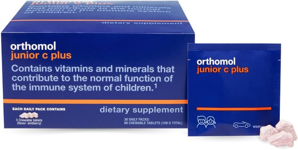 Orthomol Immun Junior C Plus, Kid's Multivitamin, Wildberry Flavor, 30 günlük Supply