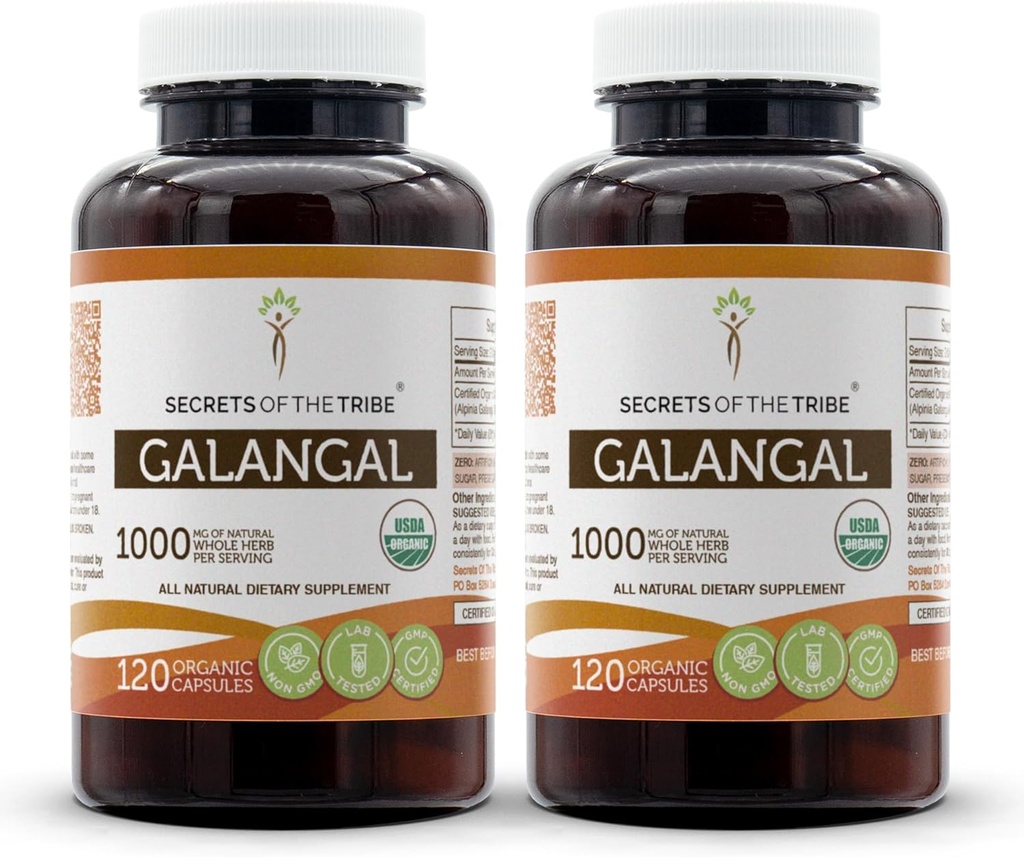 Tribe Galangal USDA Organik 120 Capsules (2.) | Vegetarian Capsules ve Sertifikalı Organik Galangal (Alpinia Galangal)