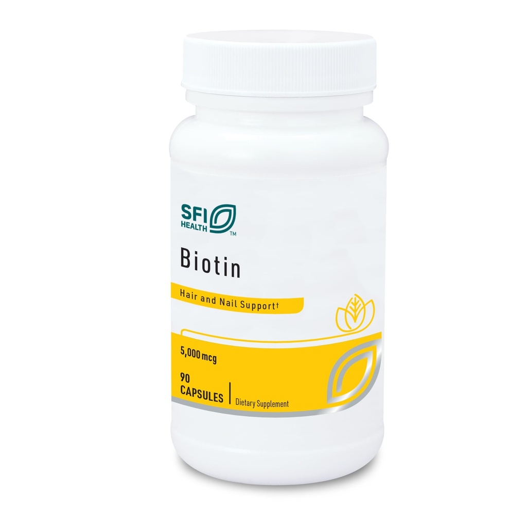Klaire Laboratuvarları SFI Health 5000mcg Biotin Pills - Yüksek Potency Biotin Supplement - Vitamin Skin & Saç Beslenme - Corn-Free, Small, Easy-to-Sw Hipoallergenic Pills (90 Caps)