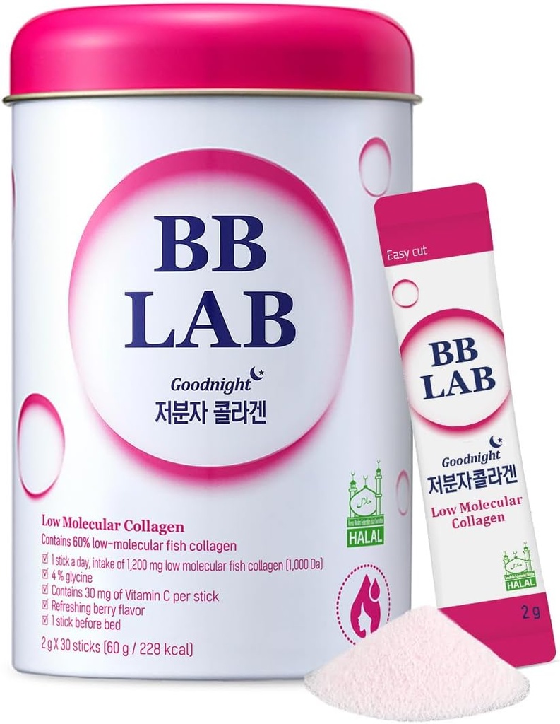 BB LAB Good Night Low Molecular Collagen Toz Stick Supplement, Halal sertifikalı, Koreli Marine Collagen, Fish Collagen,, C, Glycine, Fast Abxia, Mix Berry Flavor